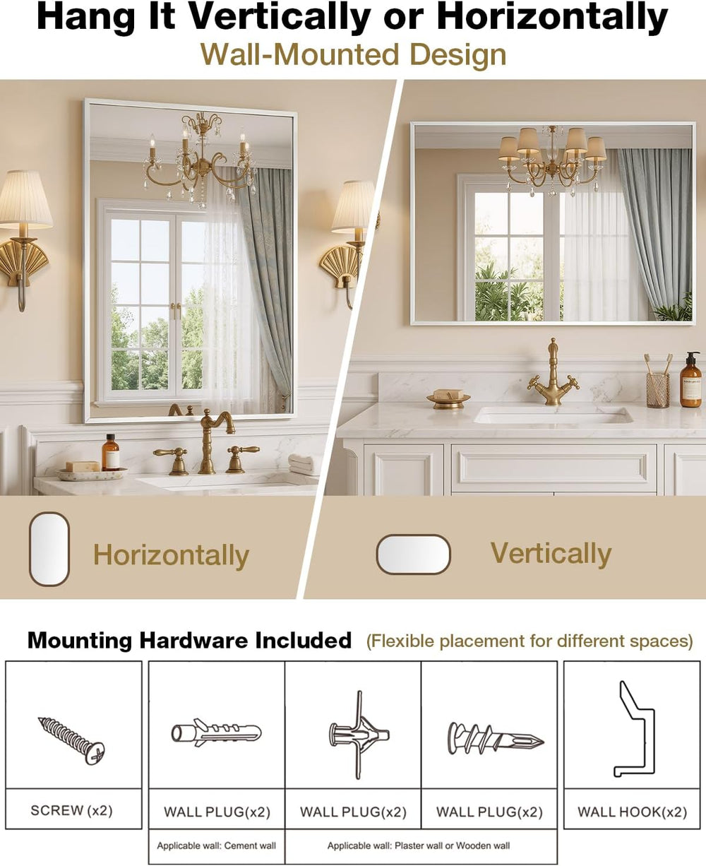 24"x32" Nickel Rectangle Bathroom Mirror for Over Sink, Wall Mounted
