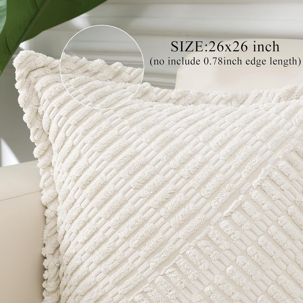 decorUhome Cream White Corduroy Fall Throw Pillow Covers 26x26 Set of 2