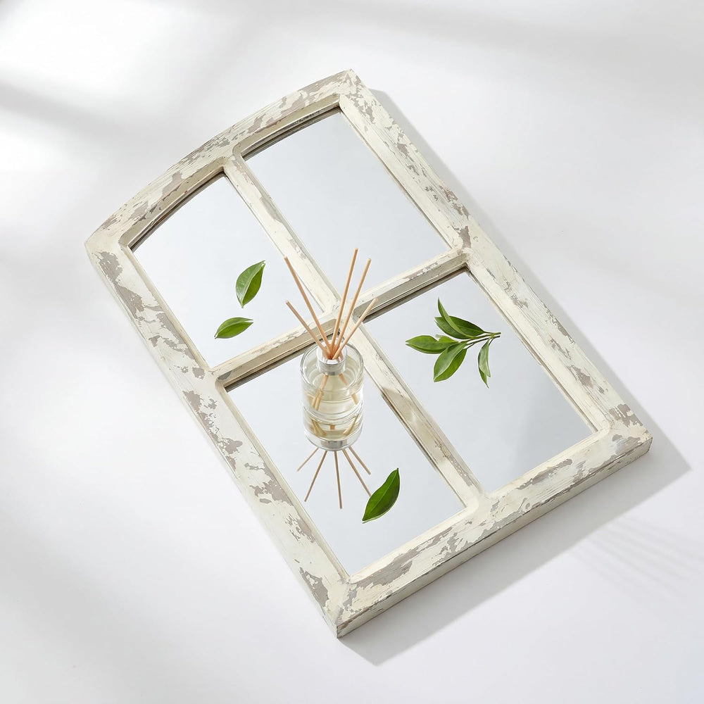 Flora Farmhouse Mirror, Decoration Wood Arch Window Wall Mounted Mirror