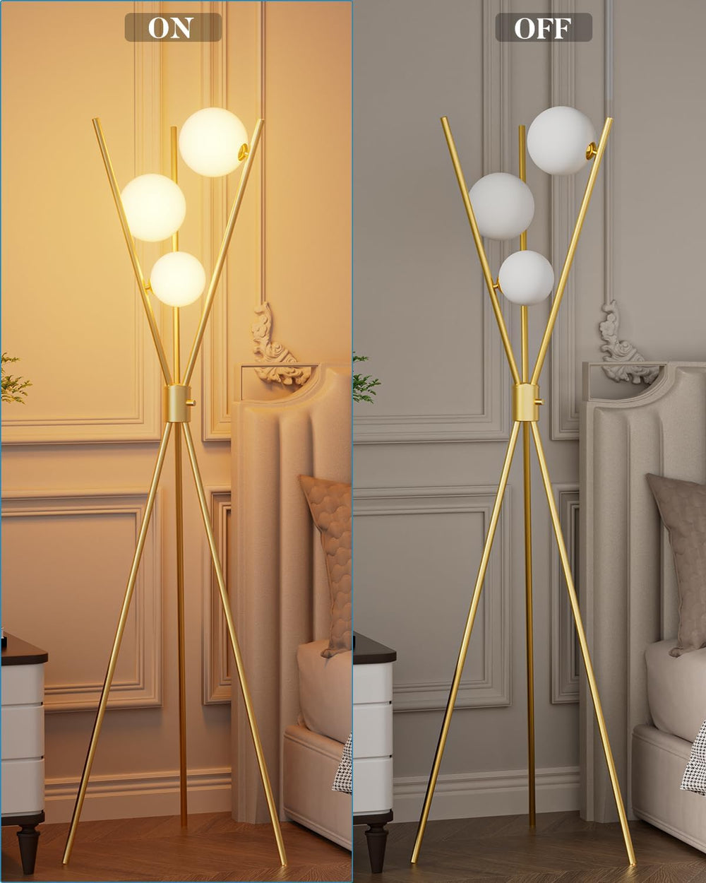 Lightdot Gold Tripod Floor Lamp Stepless Dimmable Globe Floor Lamp Modern