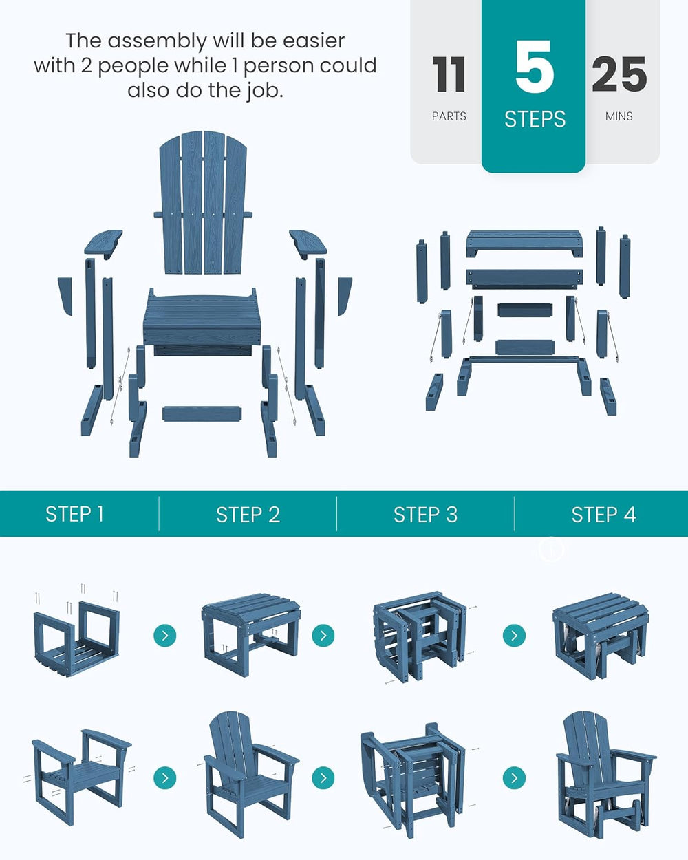 SERWALL HDPE Outdoor Glider with Ottoman Set of 2, All-Weather Patio Glider