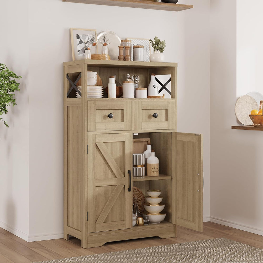 Farmhouse Accent Storage Cabinet with Drawers, Small Kitchen Pantry Cabinet