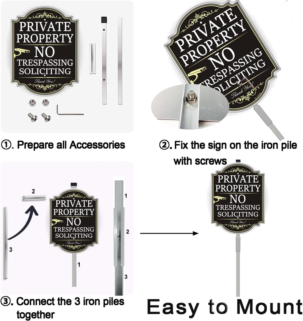 (2 Pack) Large No Trespassing Signs Private Property with Stake 36" Tall...