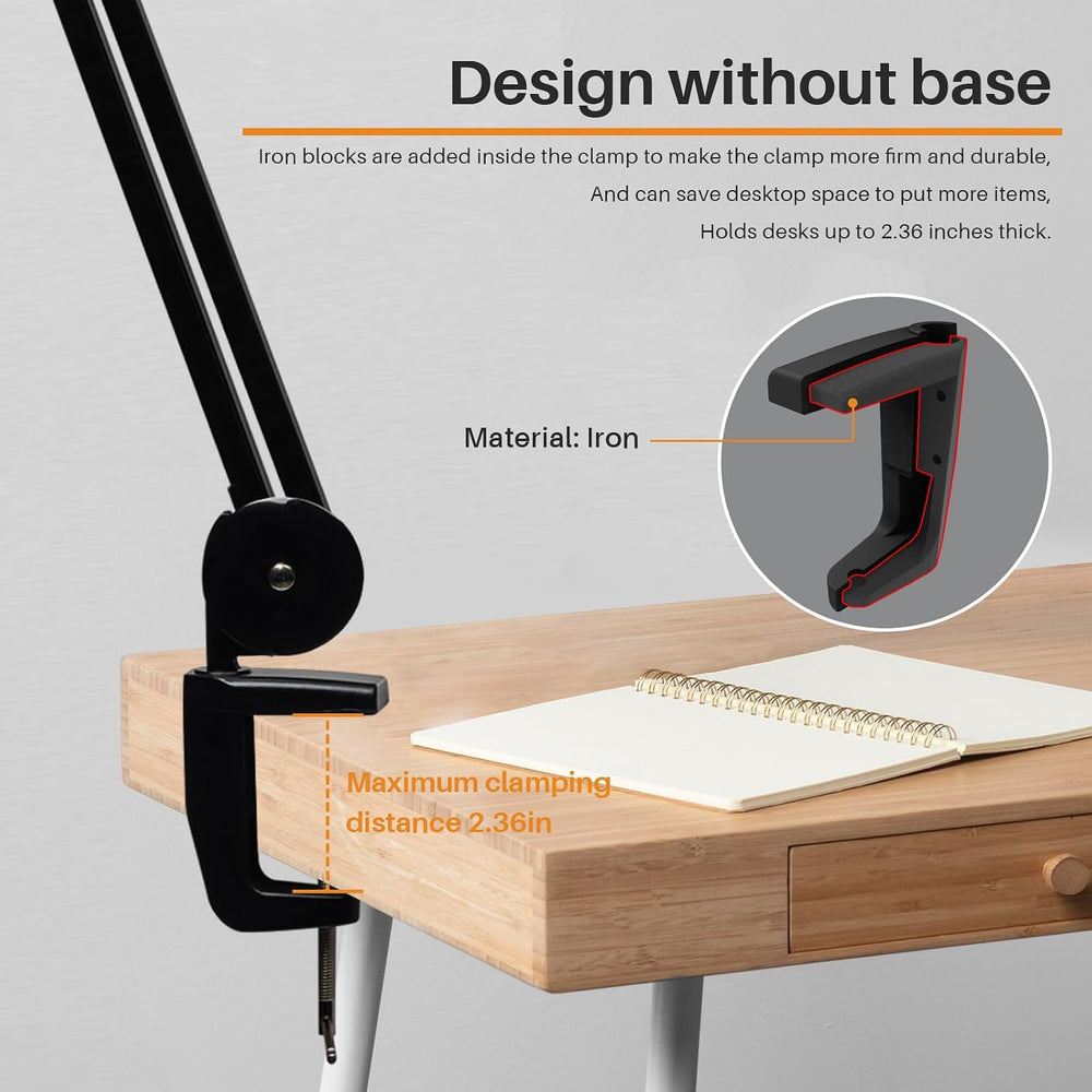 20-Inch LED Desk Lamp with Clamp, 24W 2200LM, Black