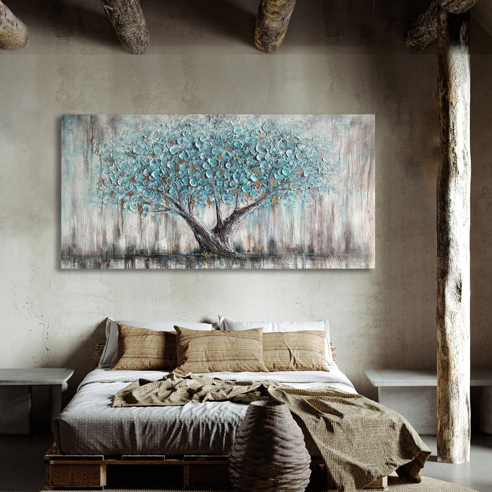 Arjun Tree Wall Art Canvas Blue Tree of Life Painting Framed Large 58"x2...