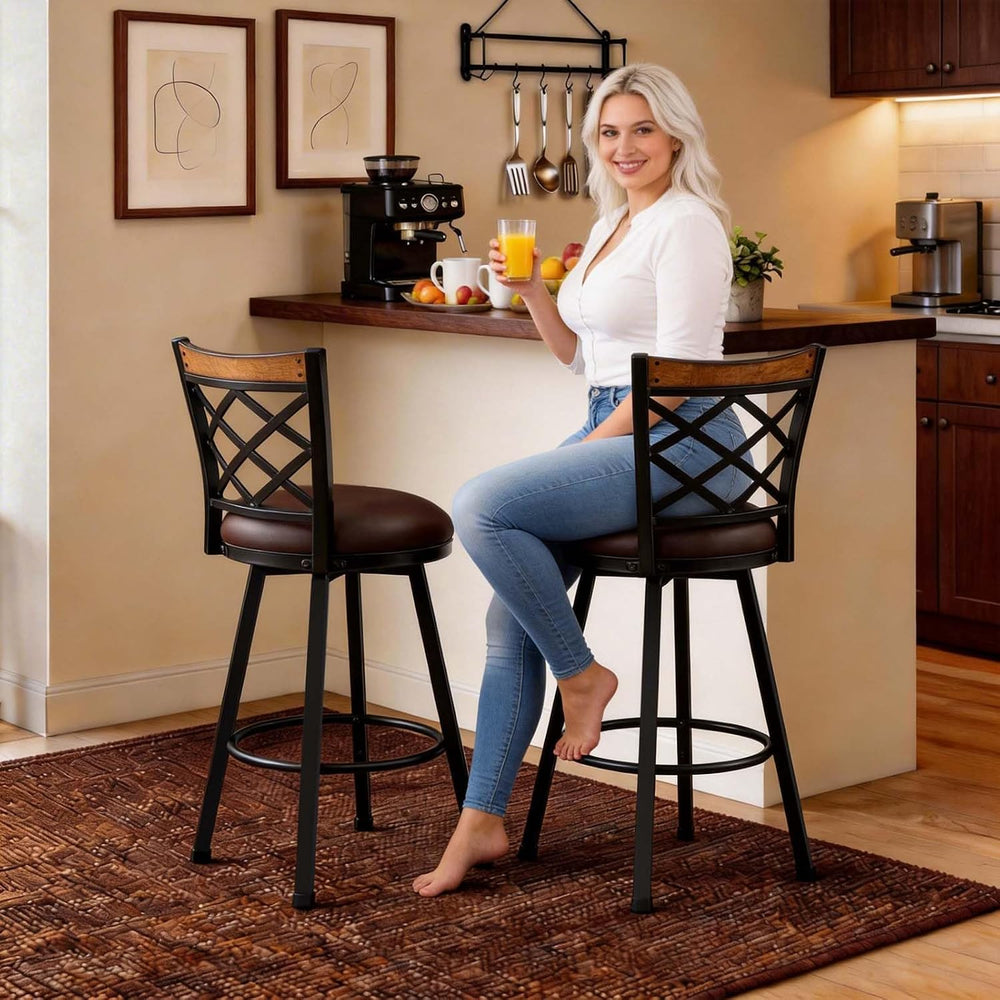 Farmhouse Swivel Bar Stools with Back Set of 2, (2-in-1) 25"/30" Ad...