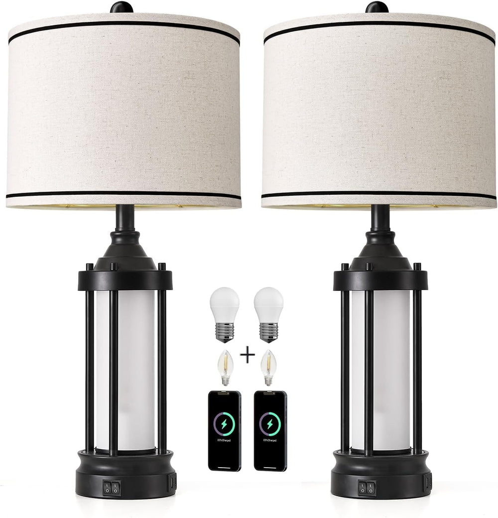 25'' Table Lamps for Bedroom Living Room Lamps Set of 2 Farmhouse Nig...