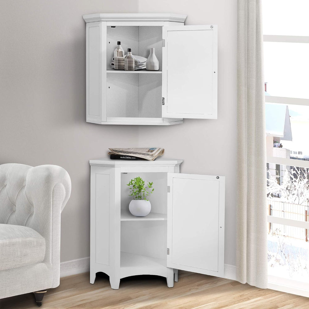 Teamson Home Glancy Corner Freestanding Floor Cabinet, White