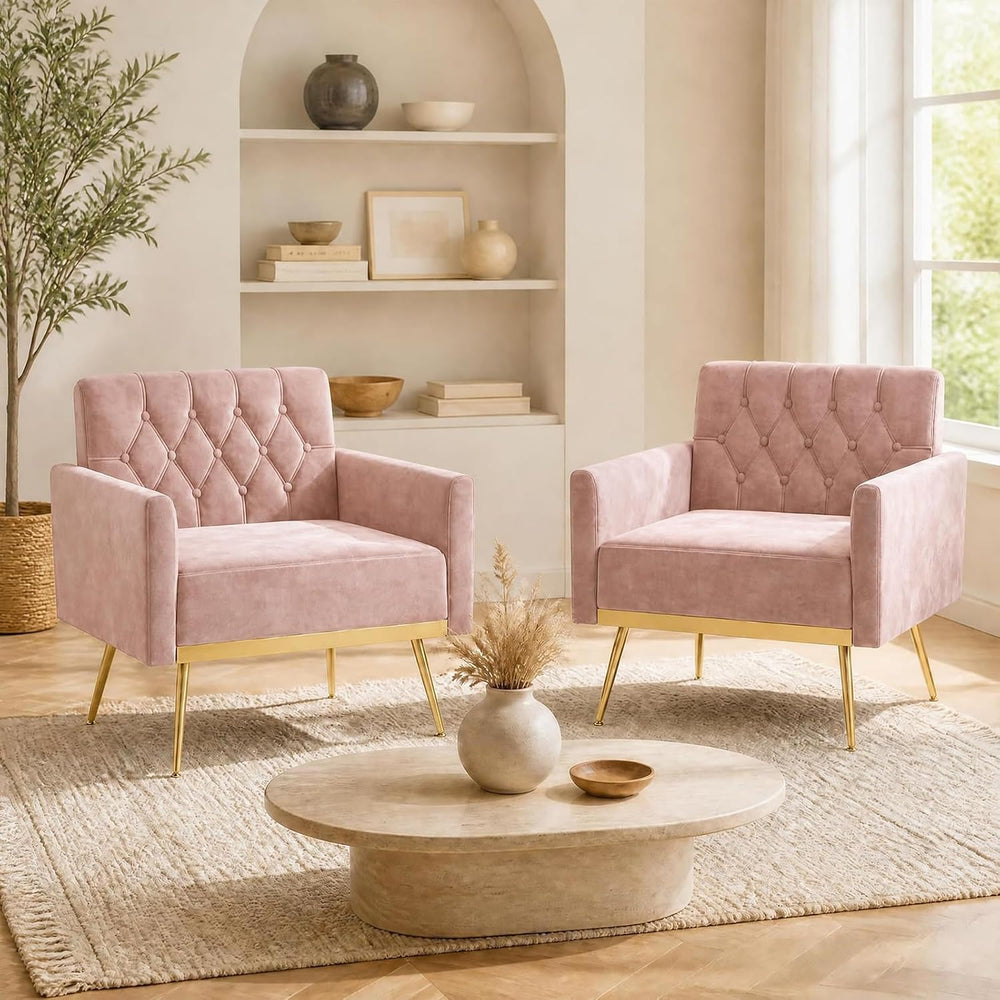 GIANTEX Modern Velvet Accent Chair Set of 2, Mid-Century Upholstered Single S...