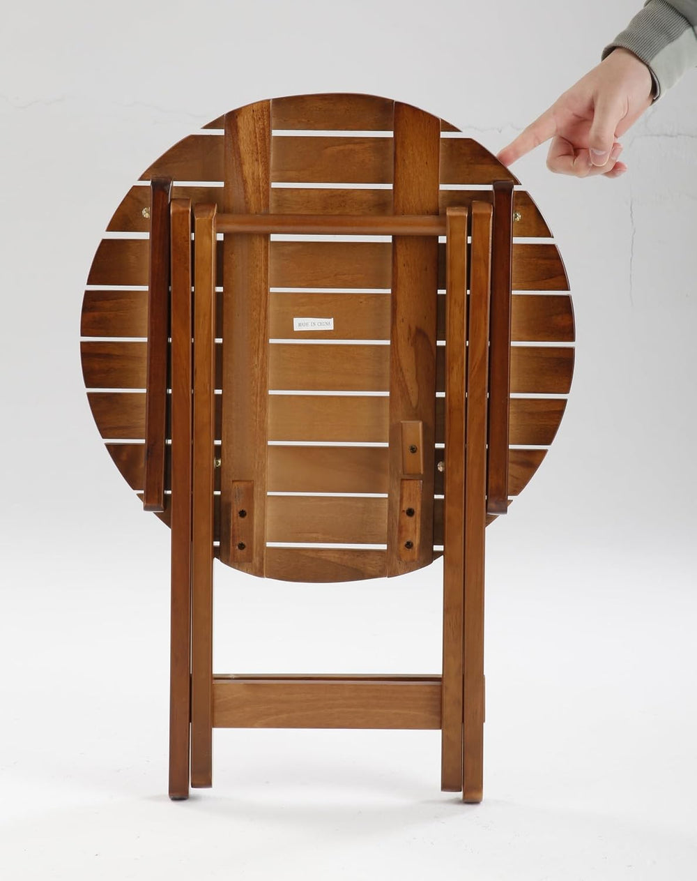 Outdoor Small Table, Round Folding Wooden Patio Side Table Furniture End Tabl...