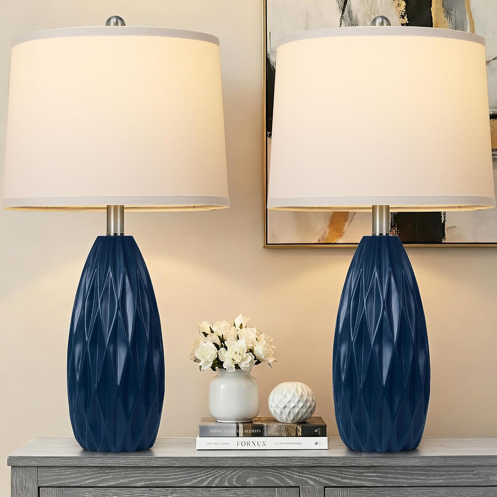 WIHTU 25'' Modern Table Lamp, Navy Blue Resin Table Lamp,Nightstand Lamp