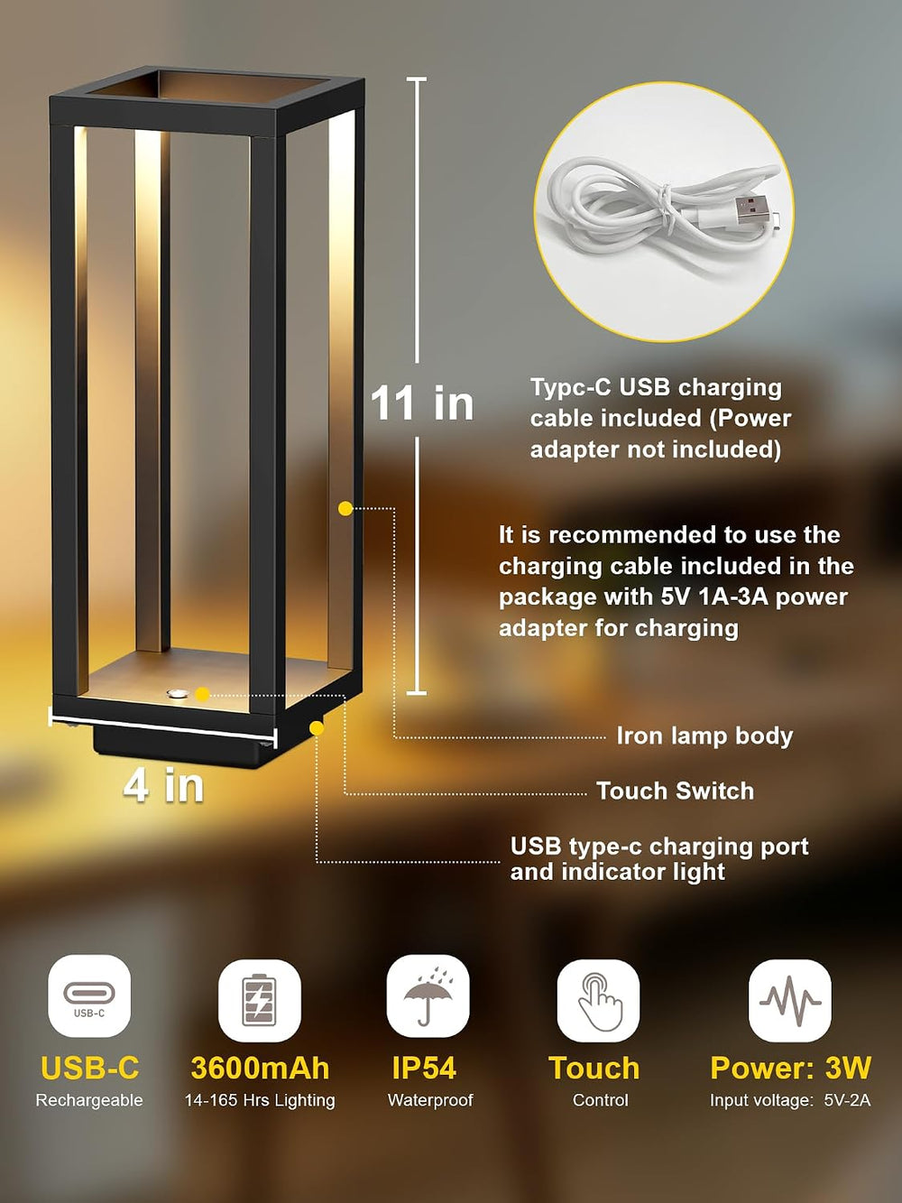 Cordless Table Lamp,Outdoor Rechargeable Table Lamp 7200mAH Battery 2PCS