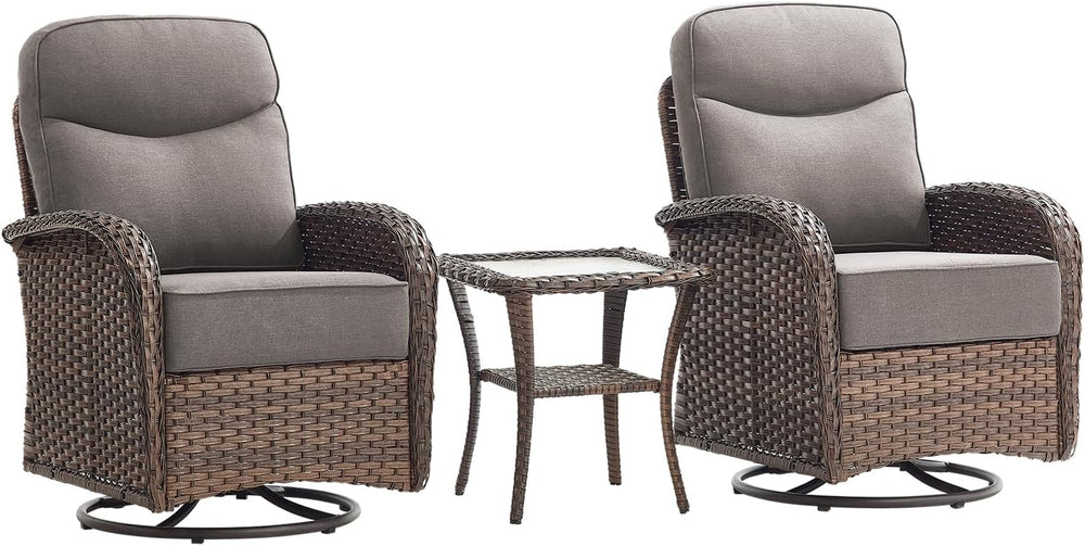 3Pc Patio Furniture Set, Sofa & Ottomans Brown/Beige
