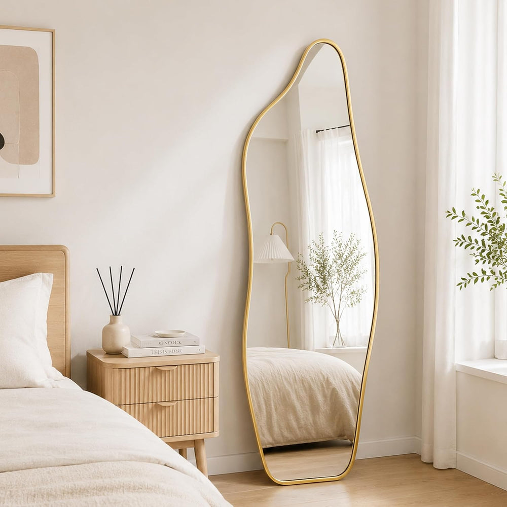 Full Length Door Mirror, 48"x16" Wall Mounted Mirror, Gold