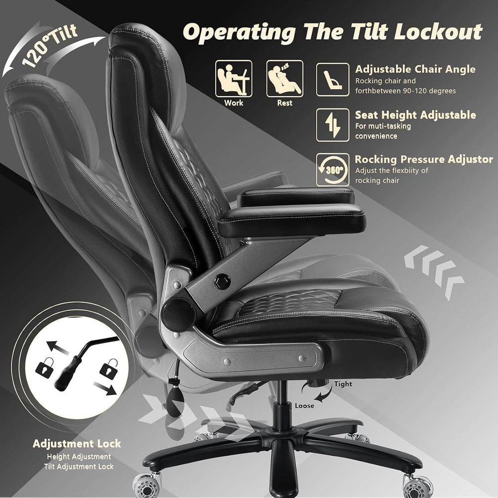 600LBS Large Heavy Duty Office Chair with 5D Flip Arms,Comfy Big and Tall Exe...