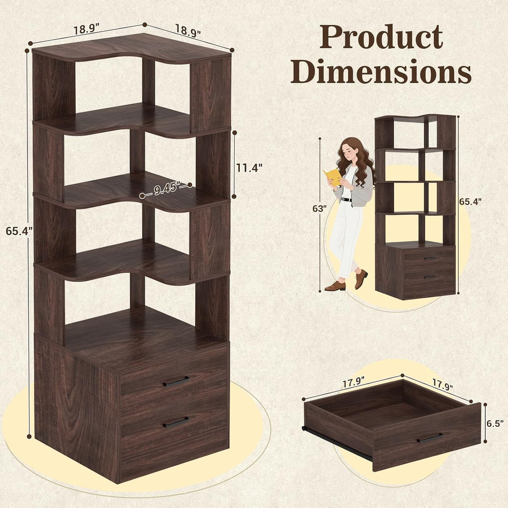 Armocity Corner Book Shelf with Drawers, Small Corner Shelf with Drawers