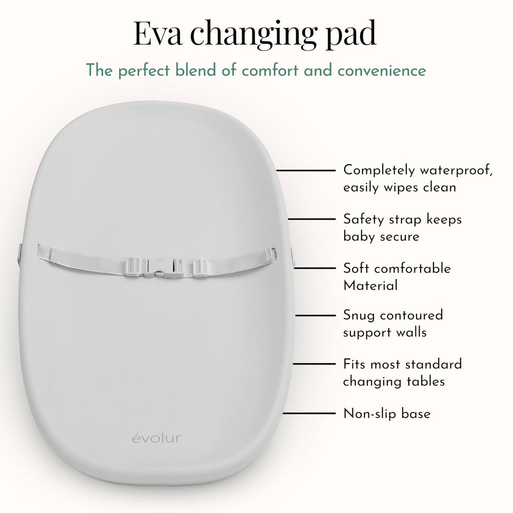 Evolur Eva Changing Pad, Waterproof EVA Foam, Safety Strap, White
