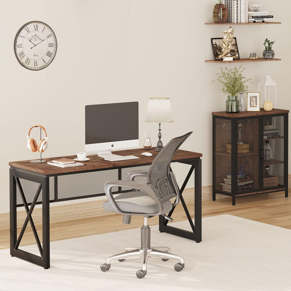 BON AUGURE 60 Inch Computer Desk for Home Office, Industrial Metal Wood Desks...