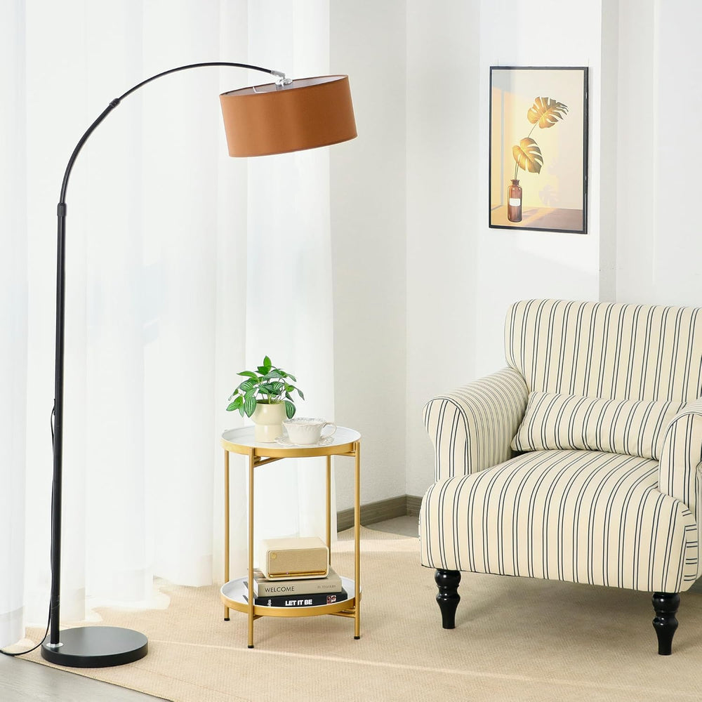 2-Tier Round End Side Table, Small Metal Side Table with Removable Tray, Fold...