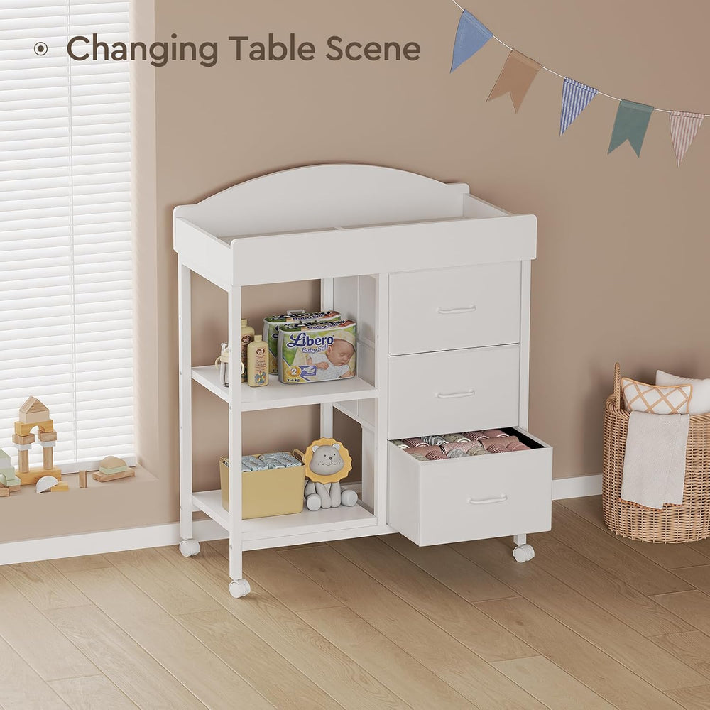 Yetom Changing Table, 3 Drawers&2 Shelves, Changing Table Dresser, White