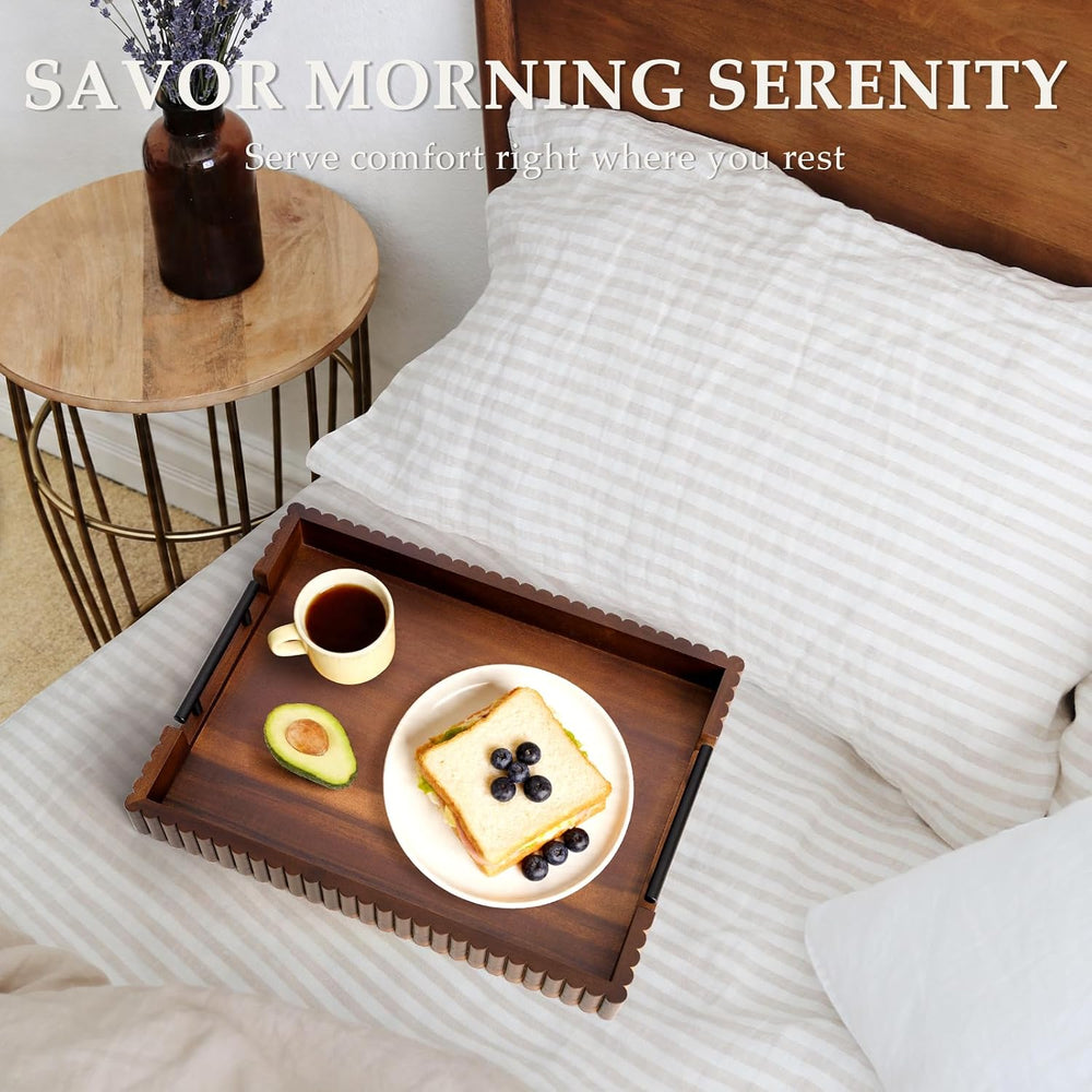 Serving Tray for Coffee Table Decor, 16.7" Decorative Ottoman Tray, Walnut