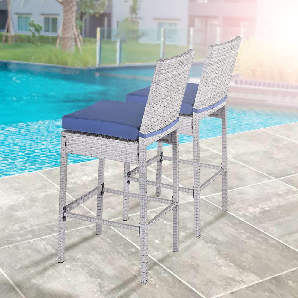 Outdoor Bar Stools Set of 2 Wicker Counter Height Bar Stools Patio Chairs Bar...