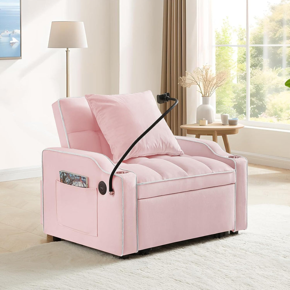 Convertible Single Sleeper Chair Bed,3 in 1 Velvet Futon Sleeper Sofa Bed wit...