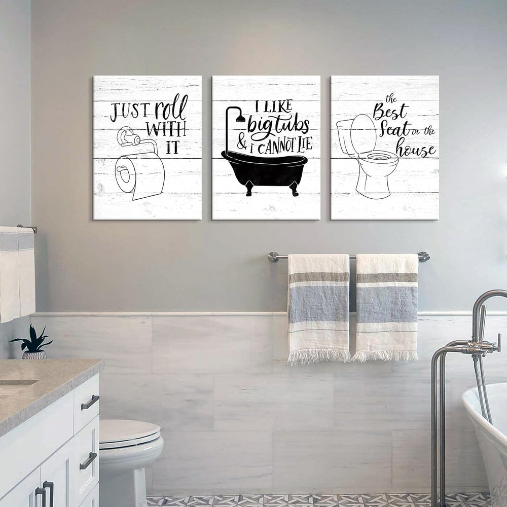 Funny Bathroom Canvas Wall Art Black and White Toilet Bathtub Bath Set Poster...