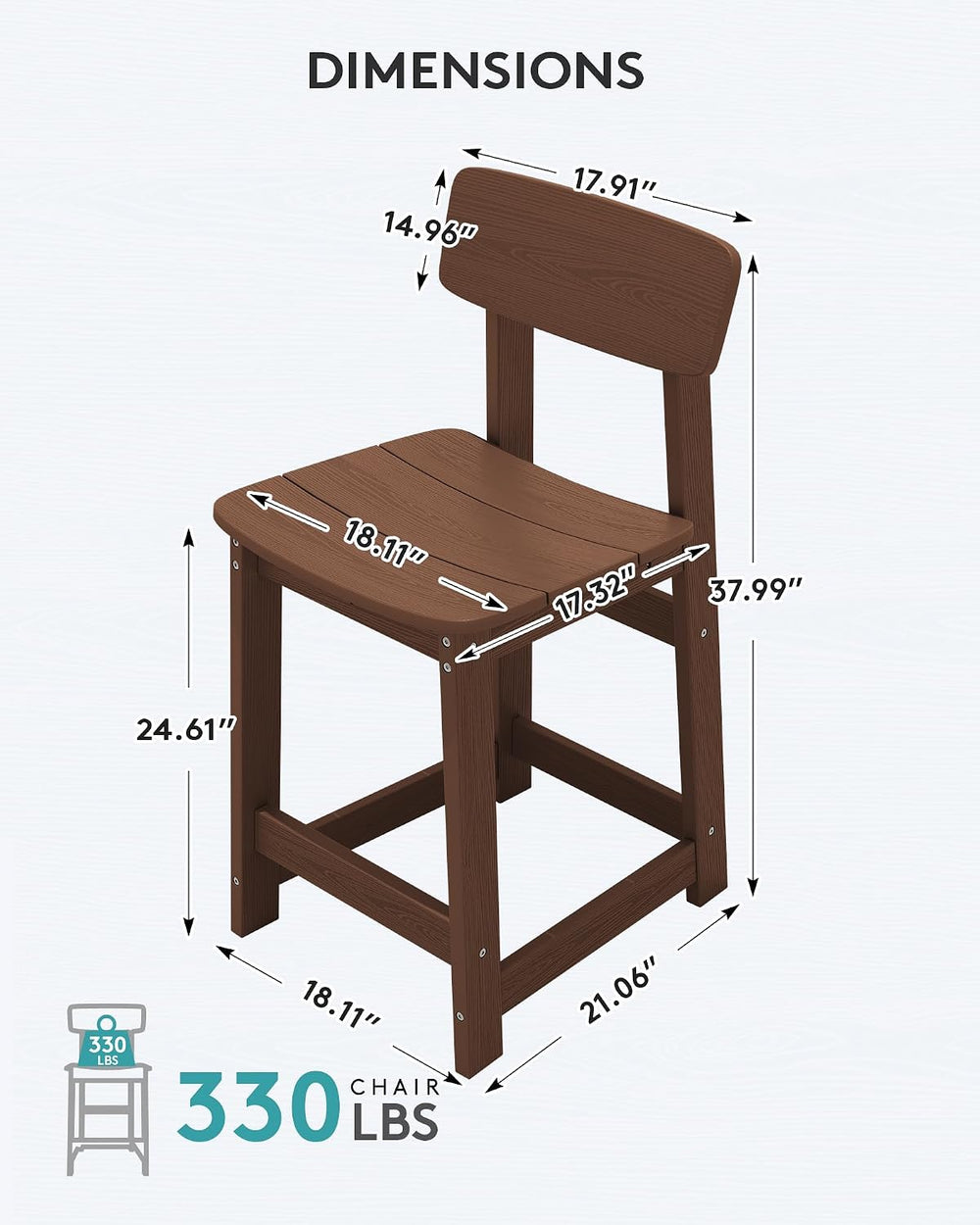SERWALL Outdoor HDPE Counter-Height Bar Stools Set of 2, Brown