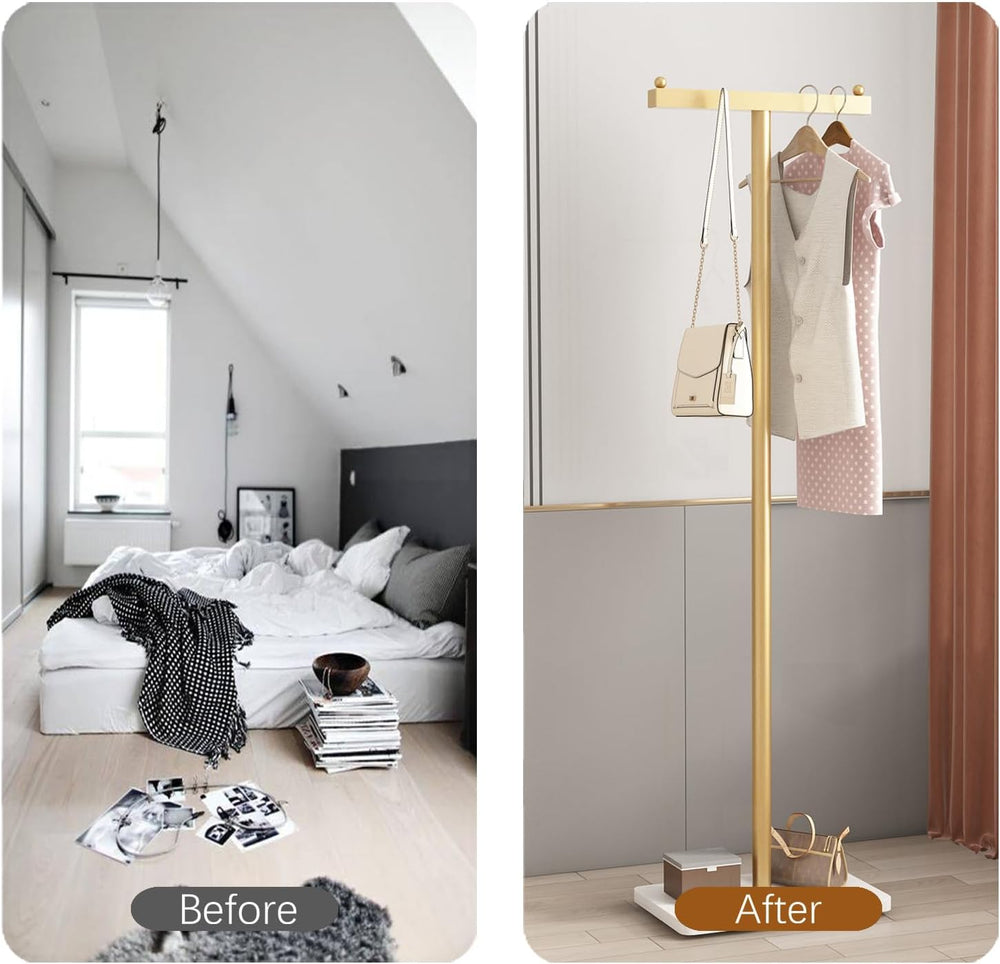 Gold Coat Rack Freestanding Heavy Duty Clothes Rack Stand for Entryway, Bedro...