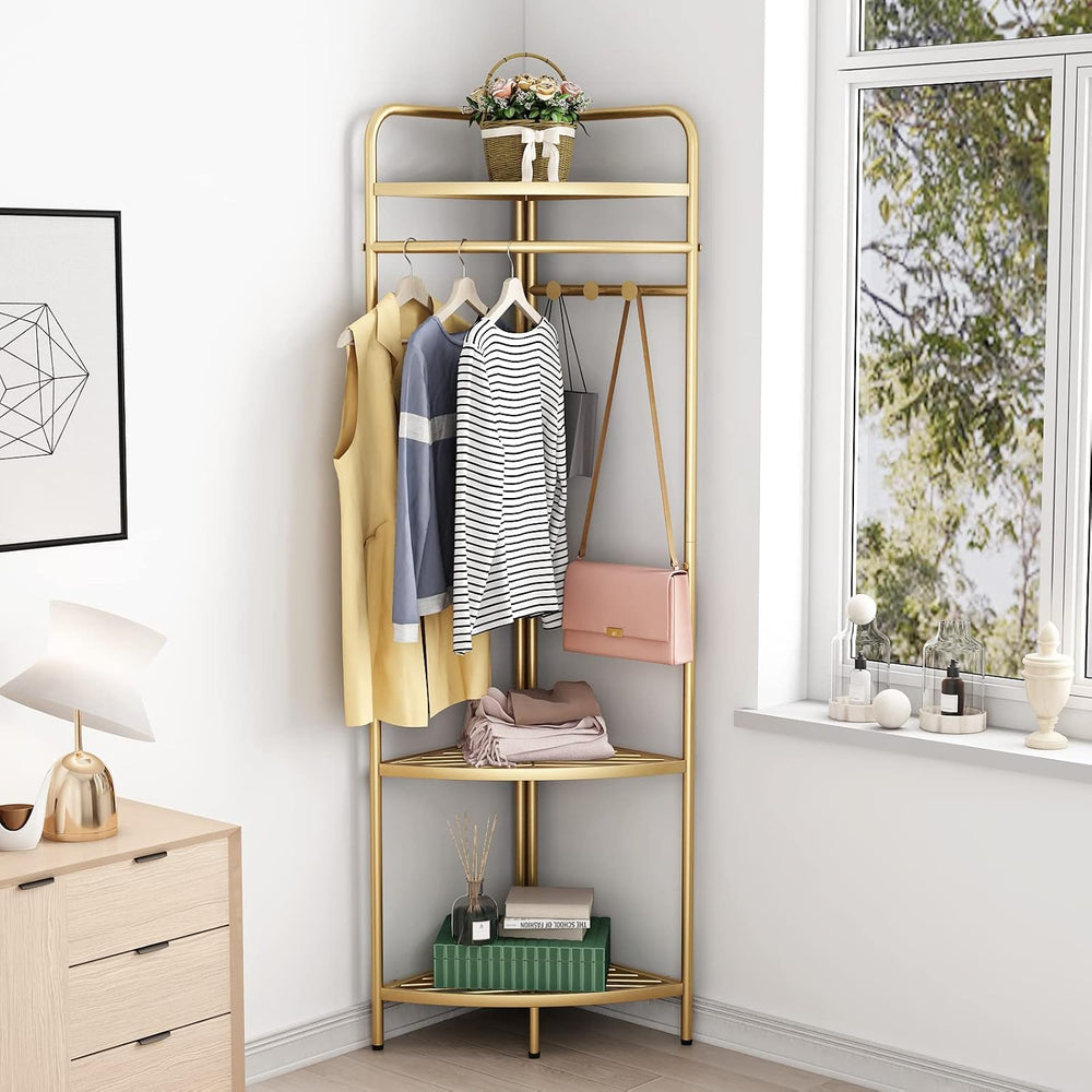 DOORXIFO Corner Gold Clothing Racks Freestanding, Gold Metal Coat Racks with ...
