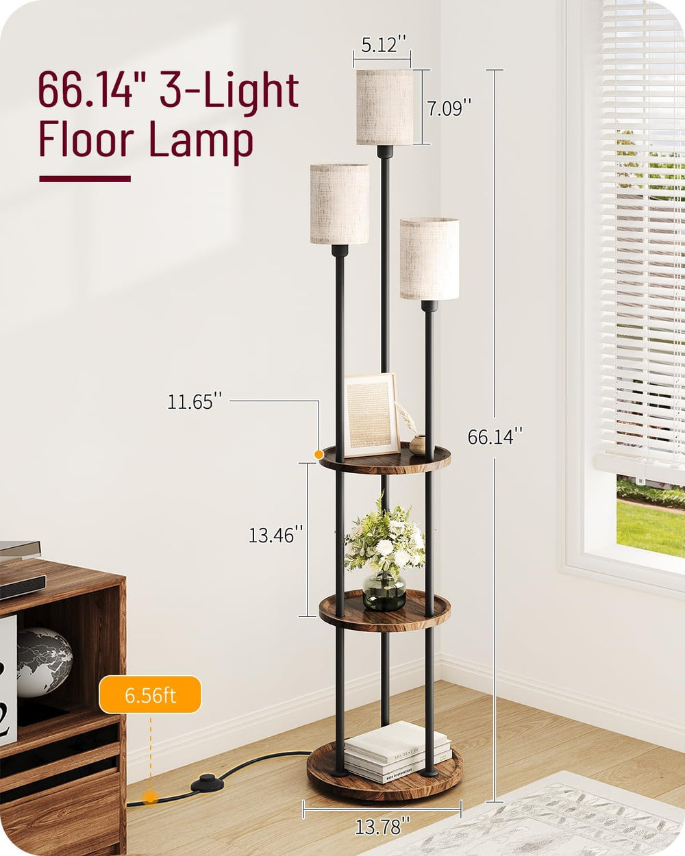 Floor Lamp with Shelves, 3-Light Floor Lamps for Living Room, Modern Standing...
