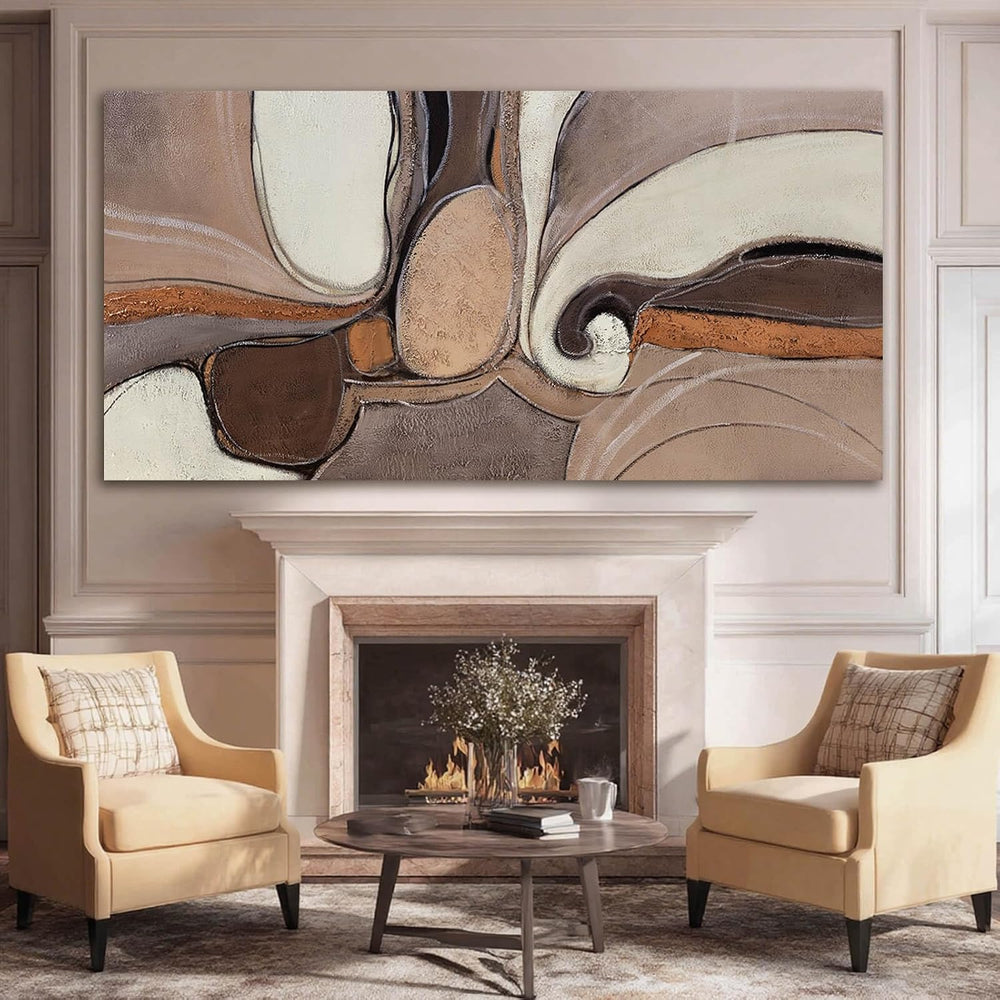 YETHEN WAL Large Neutral Abstract Wall Art Organic Swirl Home Decor Aesthetic...