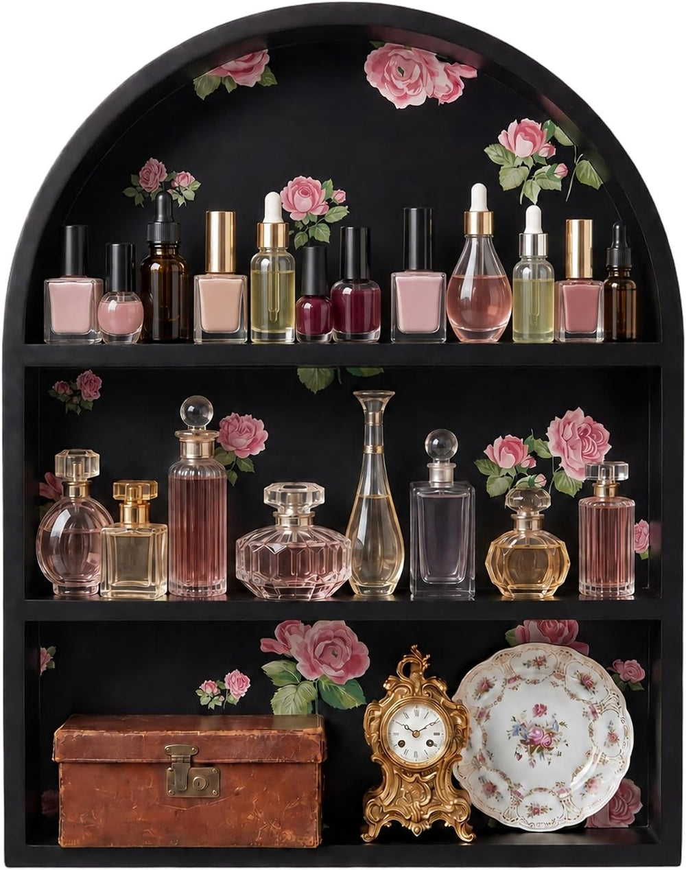 Perfume Shelf Organizer for Wall & Dresser, Black Arched Floating Shelves
