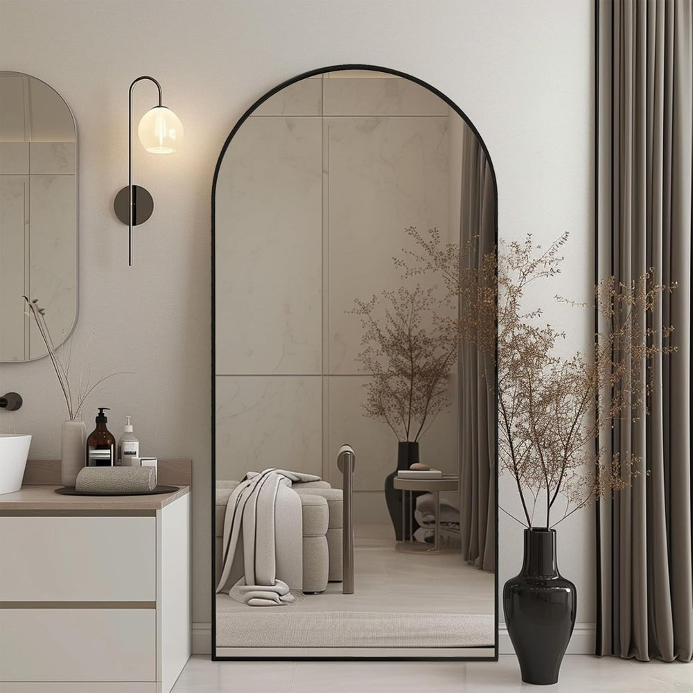 Beauty4U 71" x 32" Arched Full Length Mirror with Stand, Black Floo...
