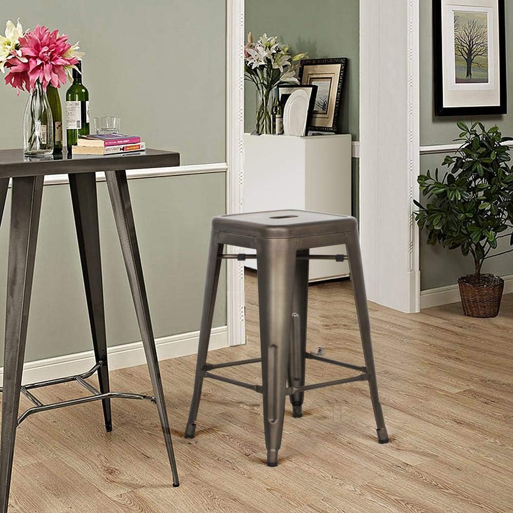 Topeakmart 24 Inch Metal Counter Height Stools Set of 4, Stackable, Metal