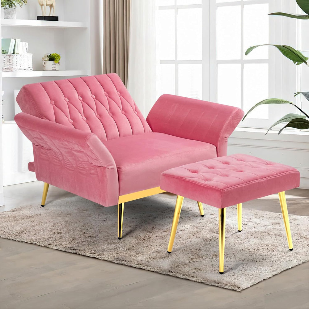 Velvet Accent Chair w/Adjustable Backrest & Armrests, Pink