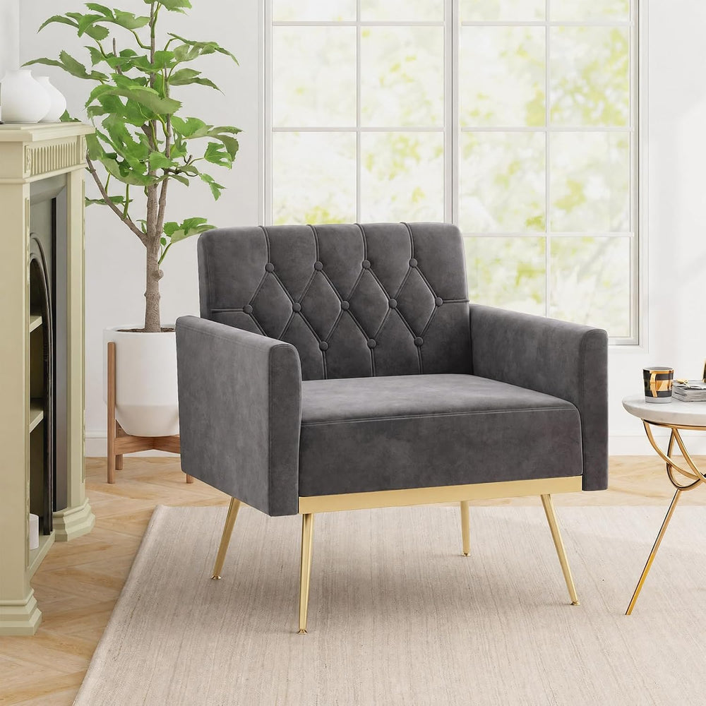 GIANTEX Modern Velvet Accent Chair, Upholstered Single Sofa Chair (Grey)