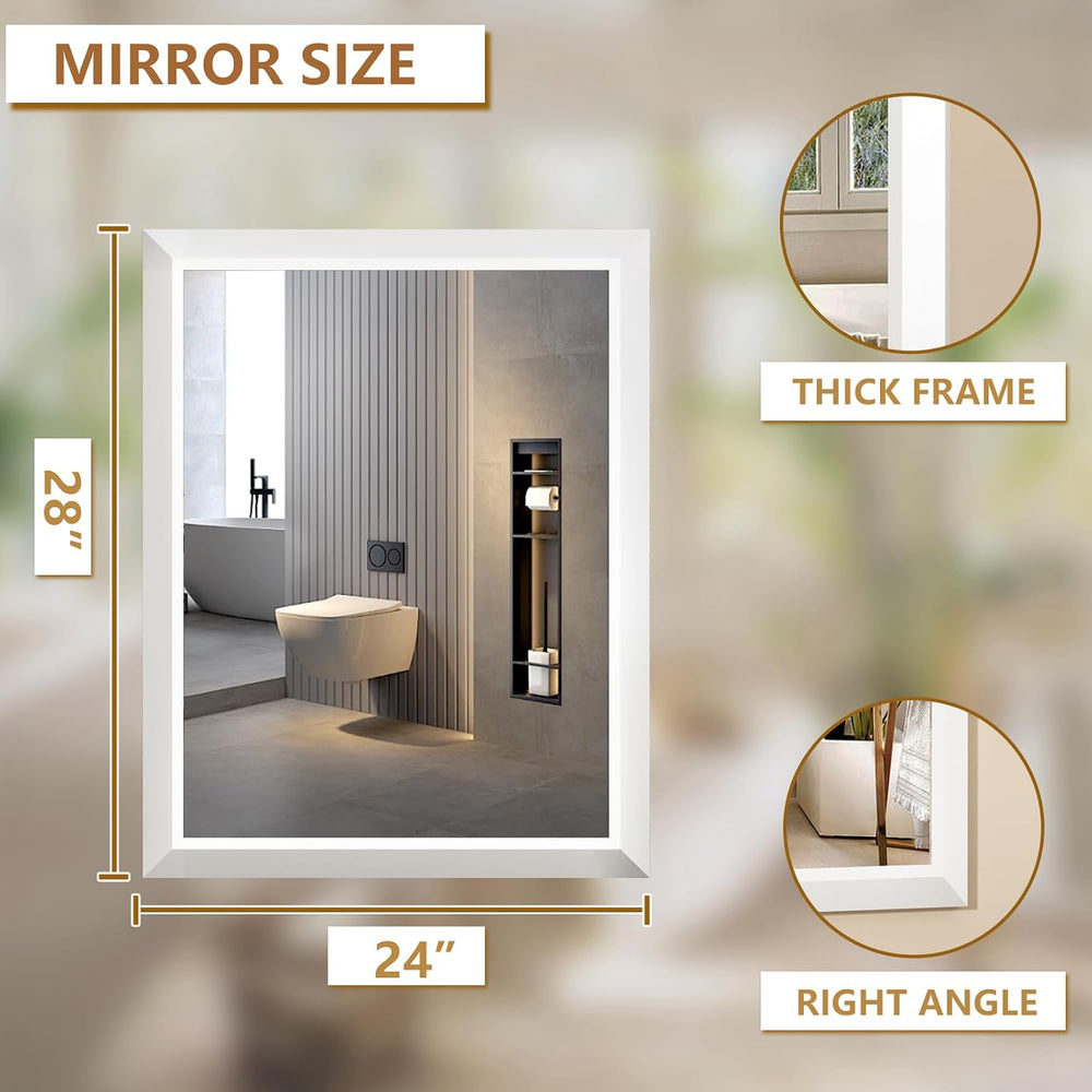 SMIROR 24x28 Matte White Bathroom Vanity Mirror for Over Sink