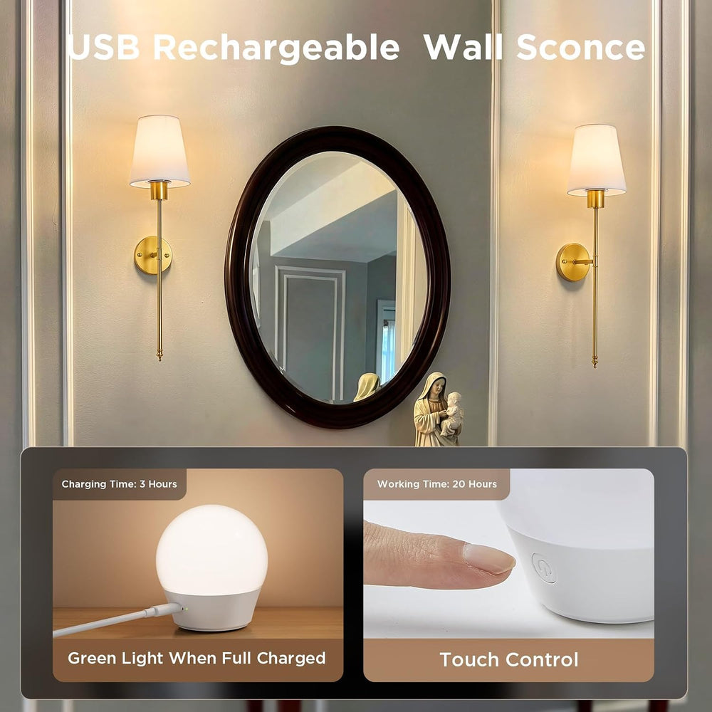 Brightown Battery Operated Wall Sconces Set of Two,Gold Sconces Wall Decor