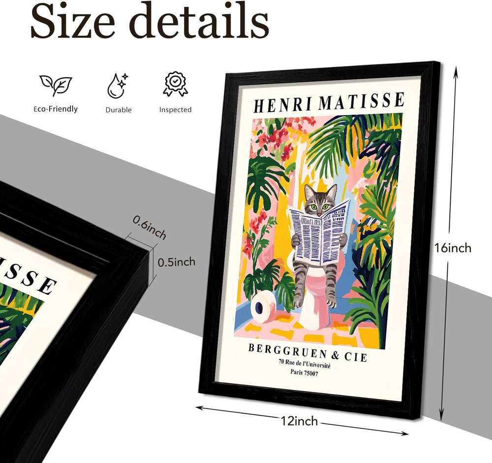 RIGNTSWP Matisse Inspired Cat Wall Art Set of 2 12x16 Inch Canvas Framing