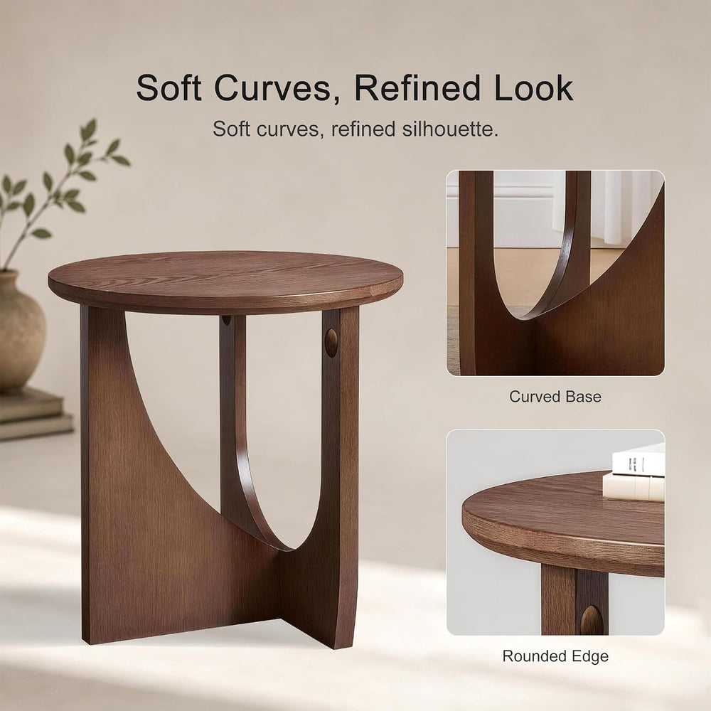 Round Side Tables, Set of 2, 19.7" Solid Wood End Tables, Walnut