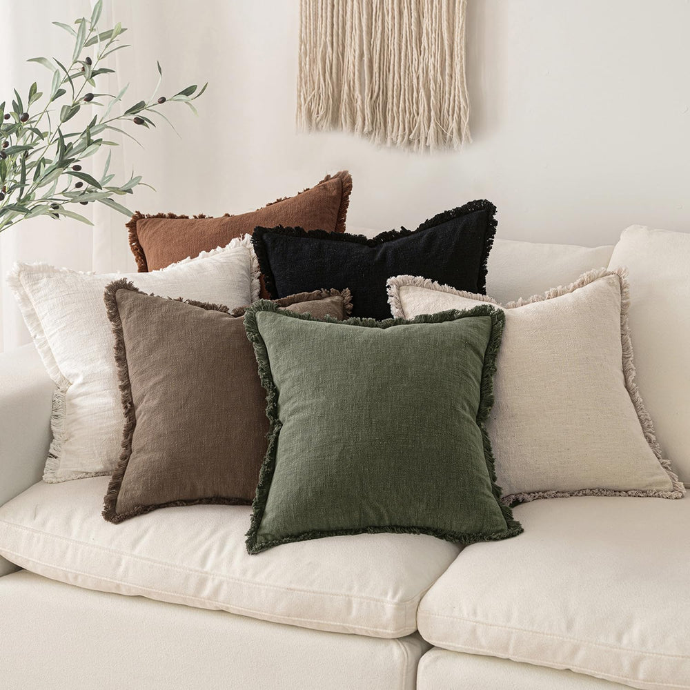 MIULEE Linen Fringe Decorative Fall Throw Pillow Covers Late Autumn 20x20