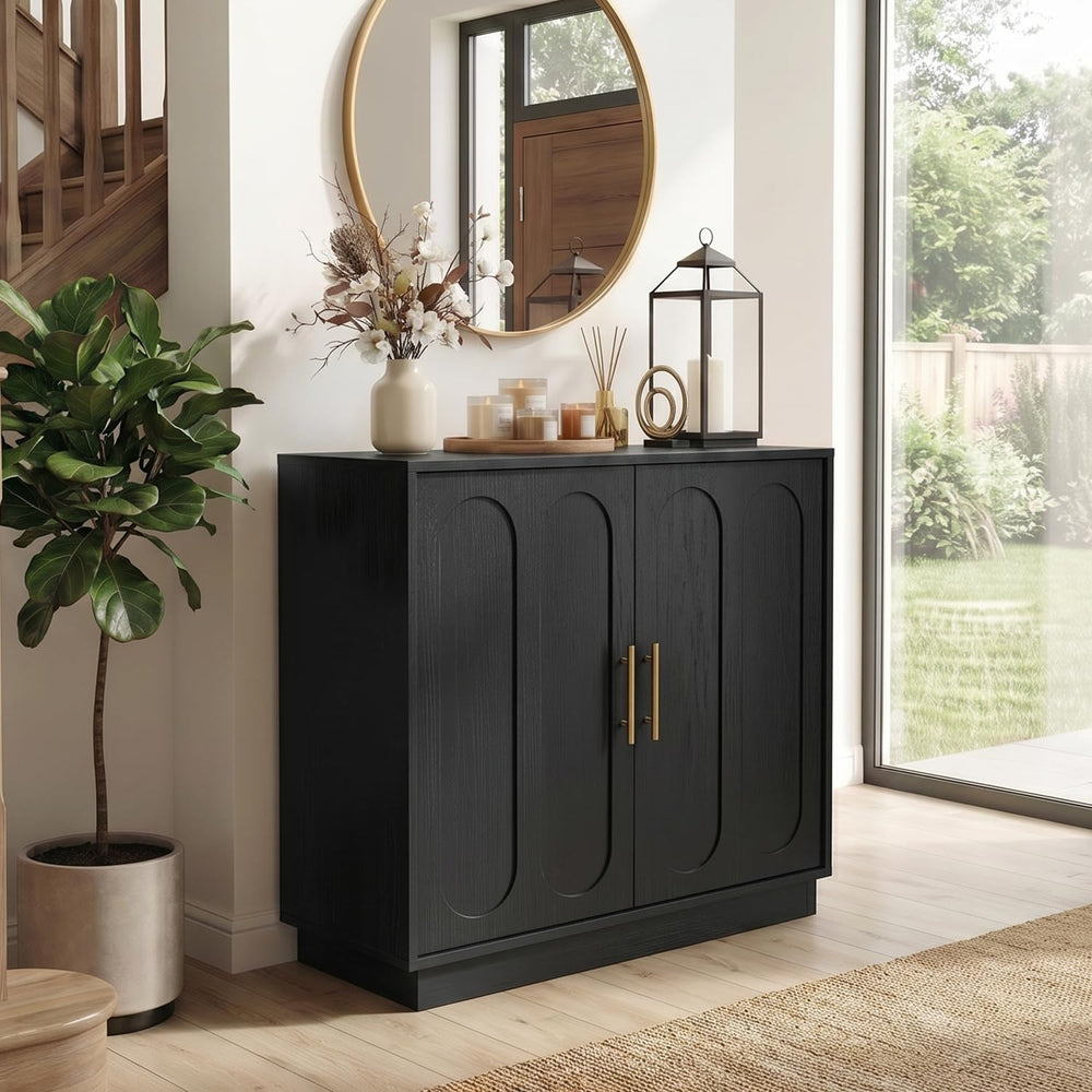 holzart 31.5" Modern Farmhouse Storage Cabinet, Black 2 Door Sideboard B...