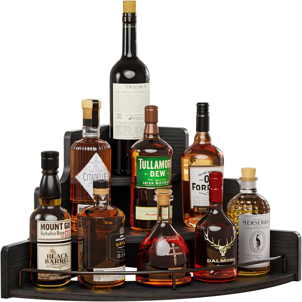 KLM Liquor Bottle Display Corner Shelf, Black