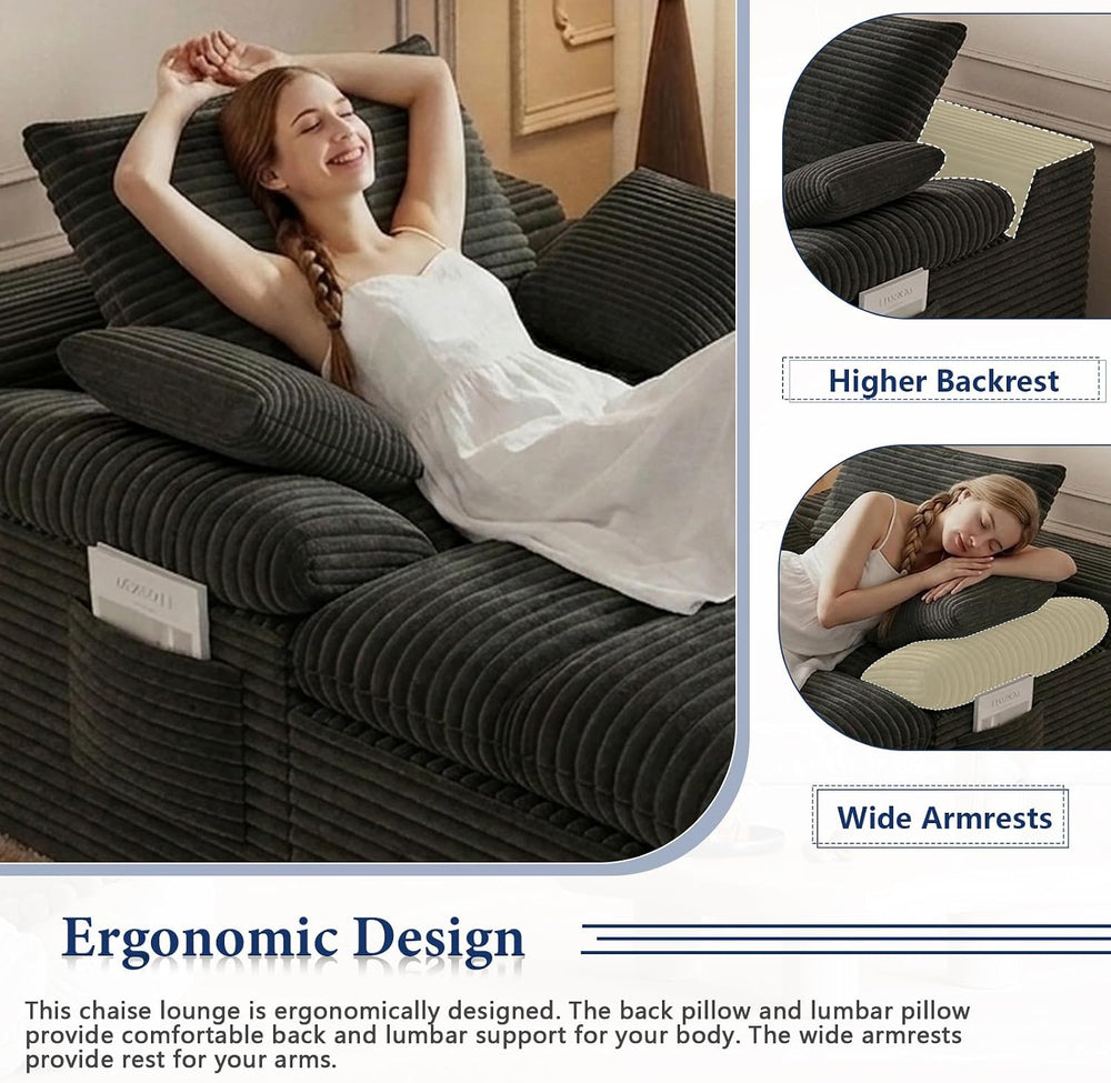 65" Chaise Lounge Chair Indoor, Oversized Boneless Chaise Lounge | No As...