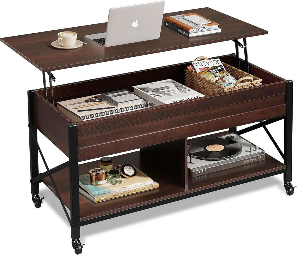 WLIVE Coffee Table Espresso, 41.3" Lift Top Coffee Table with 4 Wheels