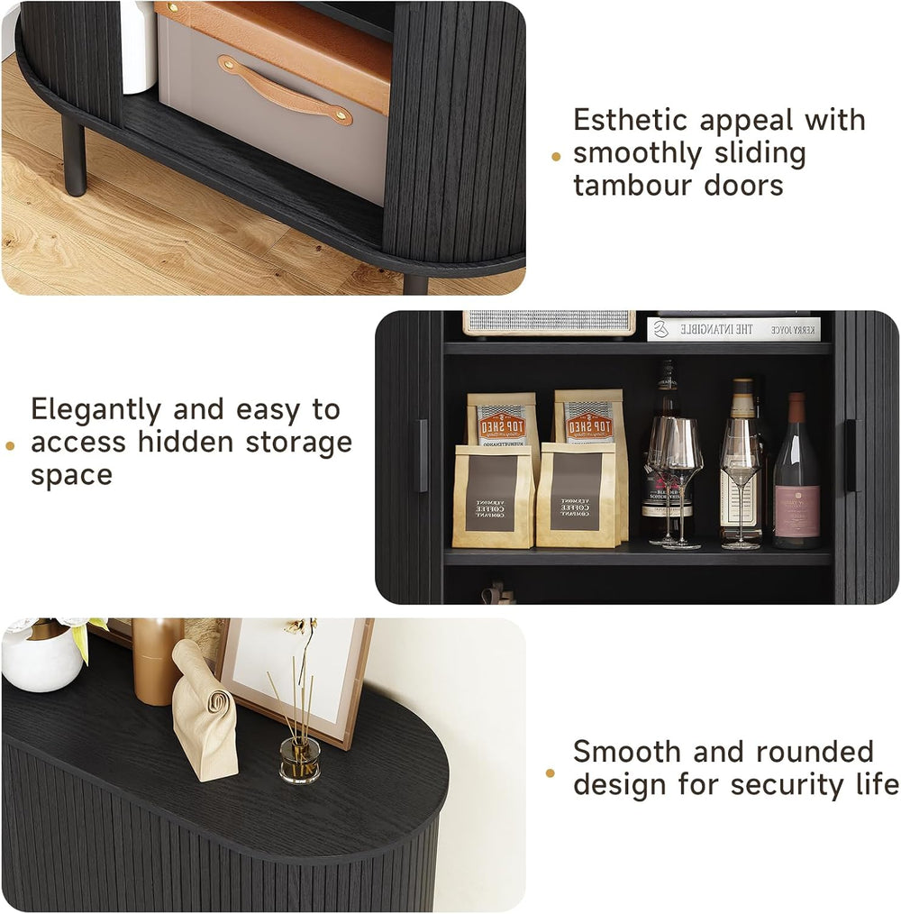 ONBRILL 44" Tall Sideboard Storage Buffet Cabinet with Sliding Door, Black