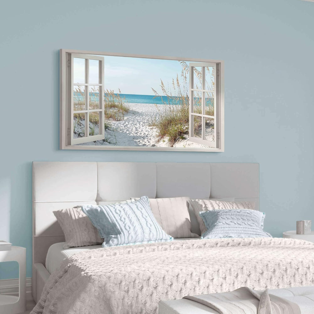 Window Beach Wall Art Prints: Modern Large Tropical Coastal Landscape Canvas ...