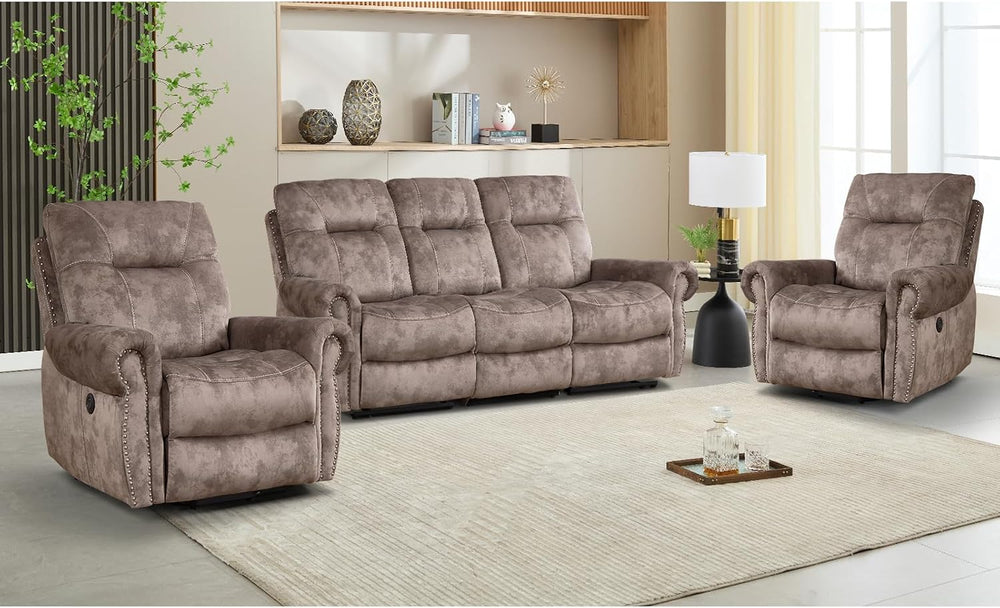 EBELLO 3 Pieces Reclining Couch Furniture Set for Living Room, Double 1 Seat ...